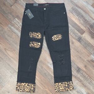 L&B Black Jeans with Leopard Print Accents